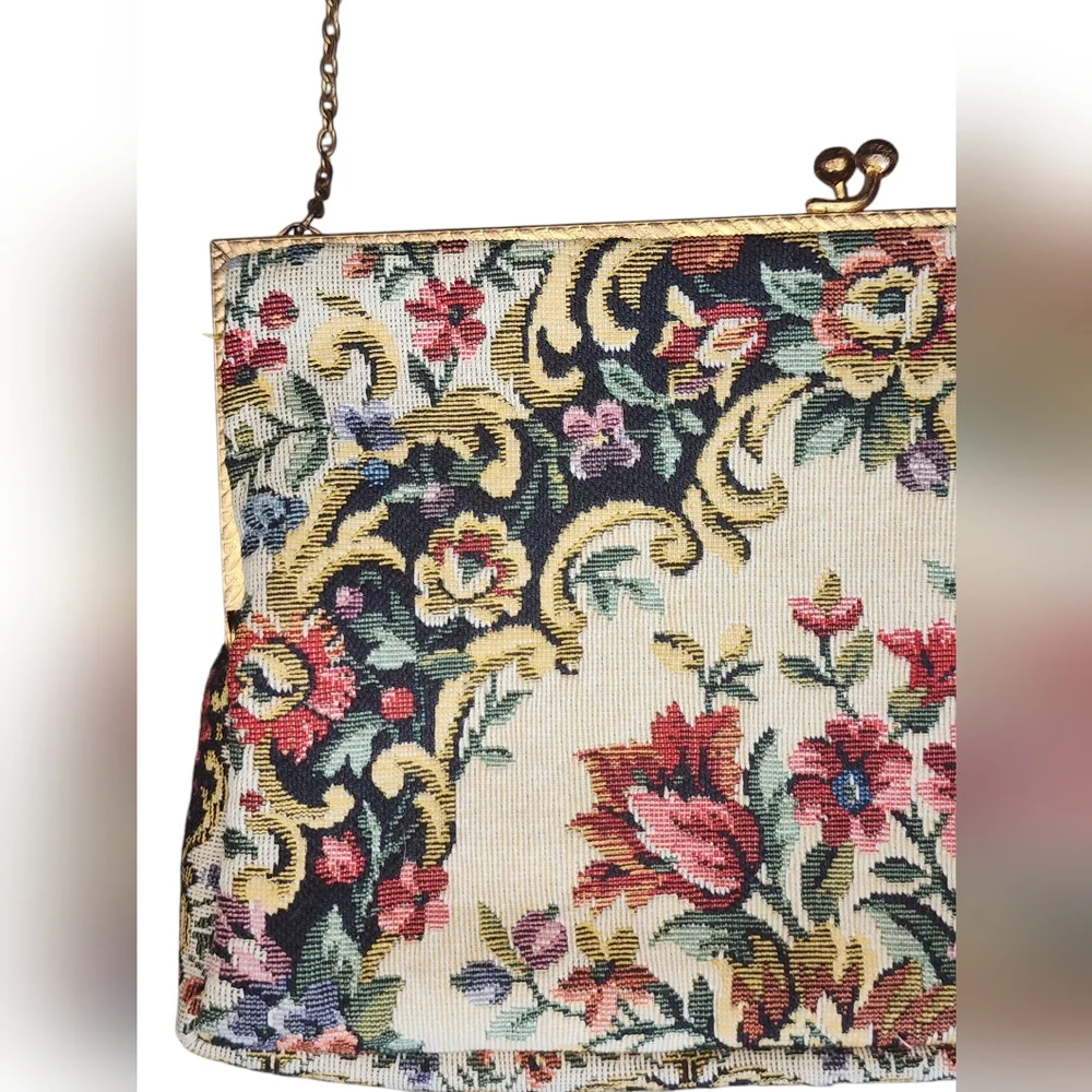 Vintage french floral tapestry clutch purse